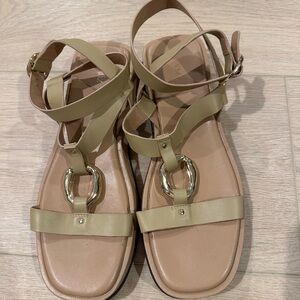 Zara Tan Sandals with Gold Buckle